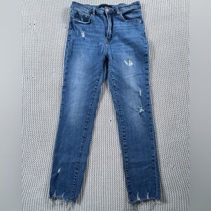 Risen Los Angeles Skinny Jeans Size 30/11 Medium Wash Frayed Hem Stretch